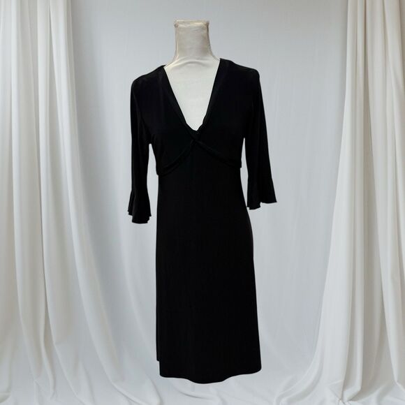 Jessica Howard Dresses & Skirts - Jessica Howard Petite Vintage Black V-Neck Midi Dress 12P Bell Sleeve 90s